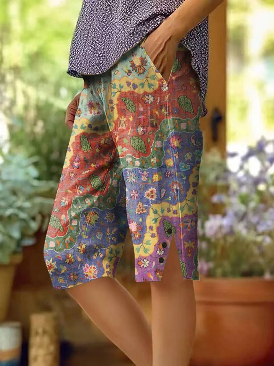 Retro Floral Print Vintage Casual Denim Short